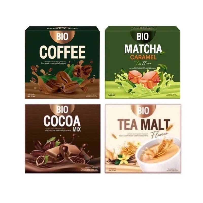 [ราคาต่อ 1กล่อง 12 ซอง]ไบโอโกโก้มิกซ์ Bio Cocoa Mix / Tea Malt / Coffee / Matcha By Khunchan ของแท้100%
