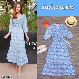 Maxi Dress แม็กซี่เดรสคอวีลายดอกไม้