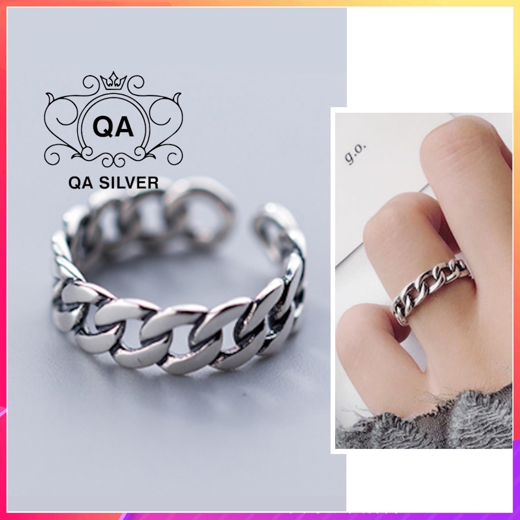 S925 RETRO QA SILVER Ring RI 925 แหวนเงินไทยพร้อมลิงค์เปิดสําหรับผู้ชายและผู้หญิง200404