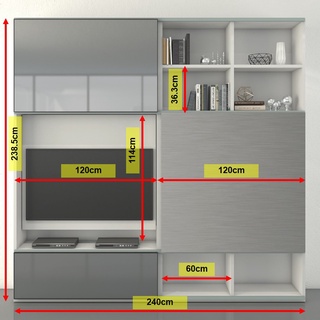 INDEX LIVING MALL ชุดโฮมเอ็นเตอร์เทนเม้นท์ รุ่นอิตัลลีฟวิ่ง HE66-4 ขนาด 240 ซม. - สีเงิน/กระจกเงาชาดำ