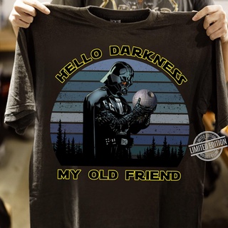 ย้อนยุคเสื้อยืดคอกลม ผ้าฝ้าย พิมพ์ลาย Hello Darkness My Old Friend Star Wars Darth Vader สําหรับผู้ชาย และผู้หญิงS-5XL