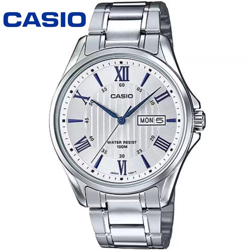 Casio สมาร์ทวอทช์ Casio นาฬิกาข้อมือผู้ชาย เลขโรมัน กันน้ำ 100M สายสแตนเลส รุ่น MTP-1384