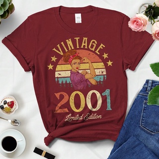 เสื้อยืดผ้าฝ้าย สีดํา ลาย Limited Edition 2001 21St 21 Years Old Birthday Mother Mom Wife Gift สไตล์วินเทจ สําหรับแม่ แล