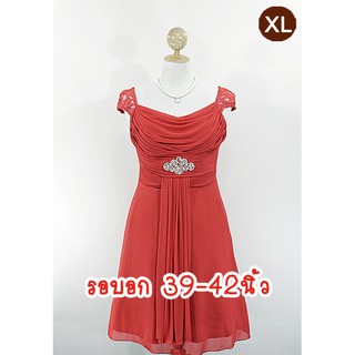 E1151-1-XL-ชุดราตรีคนอ้วน สีแดง ผ้าสแปนเด็กซ์ตาข่ายยืดเนื้อนิ่มมาก คอถ่วง แขนล้ำผ้าลูกไม้(ไม่มีเข็มกลัดให้นะคะ)