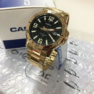 นาฬิกาข้อมือผู้ชาย Casio รุ่น MTP-VD01G-1BV สายแสตนเลสสีทอง หน้าปัดดำ