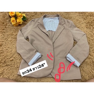 HOT🔥🔥สวยจริงๆงานดีมากsales🔥🔥 Basic Blazer สูทสีกากีผ้าดี ซับในสีขาวผ้าซาตินลายทาง  ผ้าไม่หนาหนากำลังดี ตัดเย็บดี ..