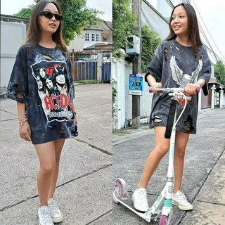 เสื้อขาด เสื้อโอเวอร์ไซส์ ลายการ์ตูน/ลายน่ารัก อก44-46" ยาว28" ผ้าคอตตอน ผ้าฟอก แต่งขาดแฟชั่น ใส่ได้ทั้งผู้ชายและผู้หญิง