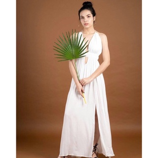 newlooksbkk MYD932  Wiola Maxi dress ผ้า rayon crepe ชุดยาวทรงคล้องคอเปิดหลังหลัง ผ่าหน้า sexy มากๆ