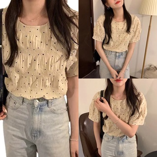 เสื้อผู้หญิงลายจุด สไตล์ผู้ดี XMM19
