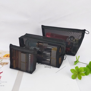 Fashion Large Capacity Multi-function Black Mesh Portable Zipper Cosmetic Bag