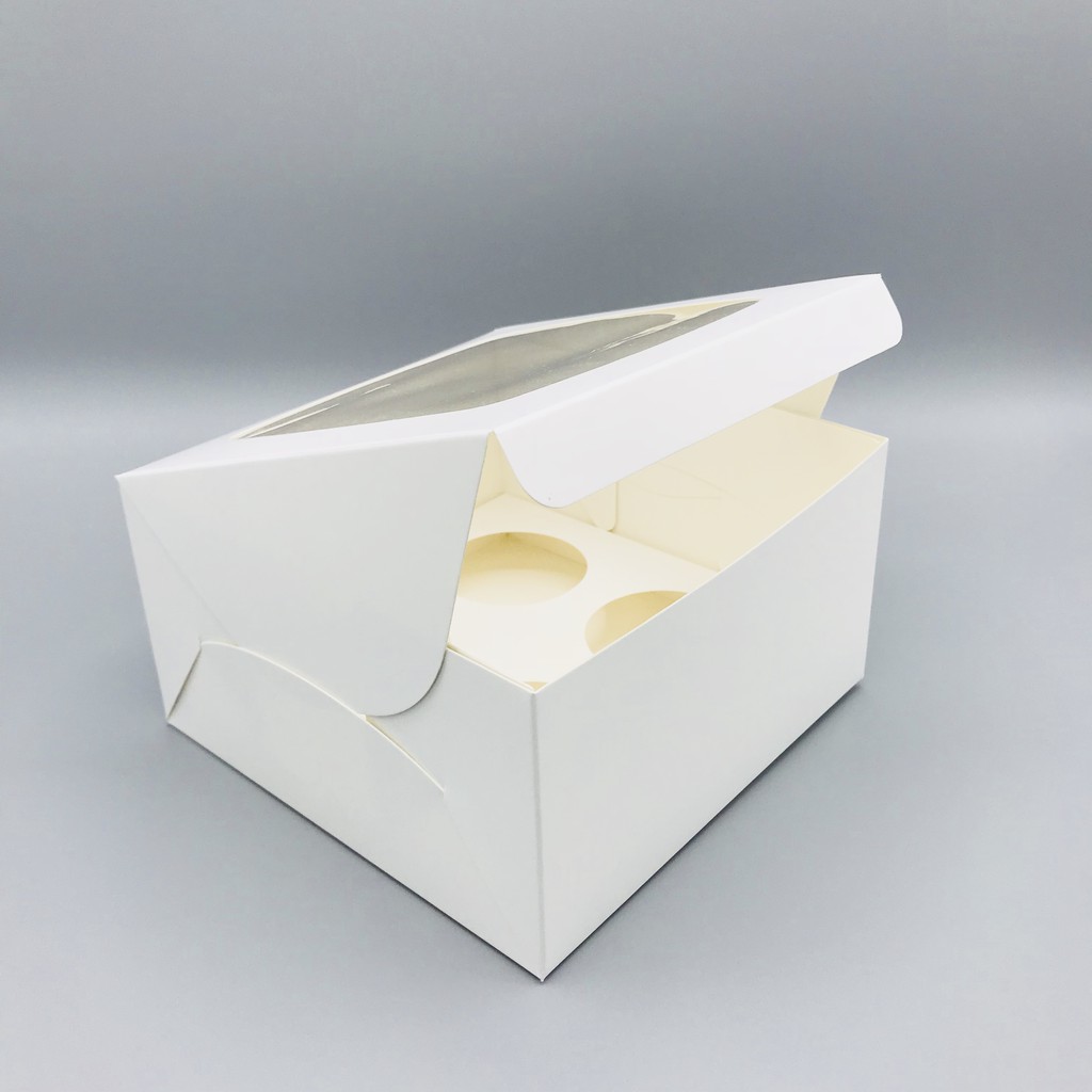 กล่องคัพเค้ก 4 หลุม กระดาษขาว+ฐานรอง ขนาด16.5x16.5x9ซม. (แพค10ใบ) 1061 หลุมกว้าง 5.5 ซม - รูปที่ 2