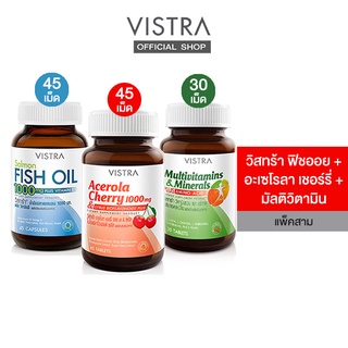 Vistra  ACEROLA CHERRY 1000MG (45 Tabs) + SALMON FISH OIL (45 Caps) + MULTIVITAMINS (30 Tabs) [SET 3 ขวด]