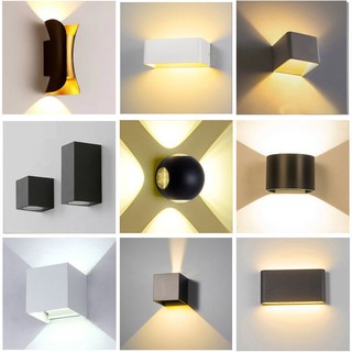 ™۩♤LED double head up and down wall light โมเดิร์นสแควร์วิลล่ากันน้ำกลางแจ้งภายนอกโคมไฟเครื่องซักผ้าฝาผนังลานผนัง