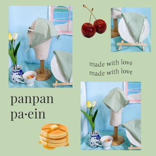 panpan.paein  | ผ้าโพกผมสามเหลี่ยมแบบเรียบ ผืนใหญ่ ลายสก้อตสีเขียวมัจฉะ ผ้า TC ผสม