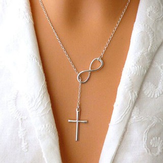 เครื่องประดับผู้หญิงสร้อยคอโซ่เงินอินฟินิตี้ Cross Lariat Y Charm