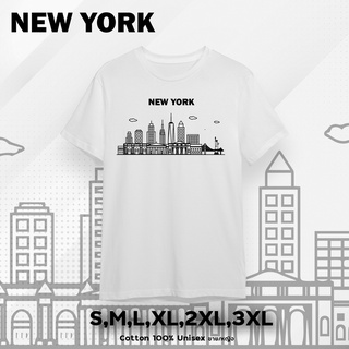 เสื้อยืด NEWYORK เสื้อยืดCotton100% เสื้อสีขาวสกรีนสองด้าน เสื้อยืดNEWYORK