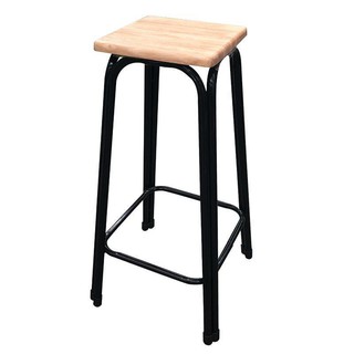 KK Shop เก้าอี้สตูลขาคู่30นิ้ว ขาเหล็ก-ท้อปไม้ยางพาราแท้ , Double leg steel stool height30 (42x42x76.5cm.)