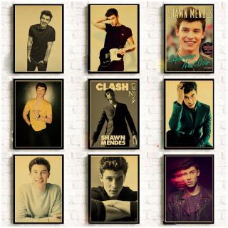 โปสเตอร์กระดาษคราฟท์ รูปนักร้อง Shawn Mendes สไตล์วินเทจ สำหรับตกแต่งบ้าน