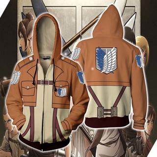 เสื้อแจ็กเก็ต เสื้อฮู้ดดี้ มีซิป พิมพ์ลายอนิเมะ Attack on Titan 3D