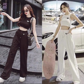 ❤️พร้อมส่ง🌈ส่งไว🚚💨 79 ชุดเซ็ทเสื้อครอปสั้น + กางเกงขายาว ตัวผ้านิ่มเด้งใส่สบาย สไตล์เรียบง่าย