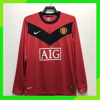 เสื้อกีฬาแขนยาว ลายทีมชาติฟุตบอล MU 09-10 Man Utd ชุดเหย้า สไตล์เรโทร สําหรับผู้ชาย