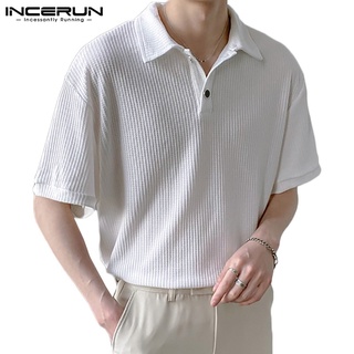 Incerun เสื้อโปโล คอปก แขนสั้น แฟชั่นสไตล์เกาหลี สําหรับผู้ชาย 2 สี