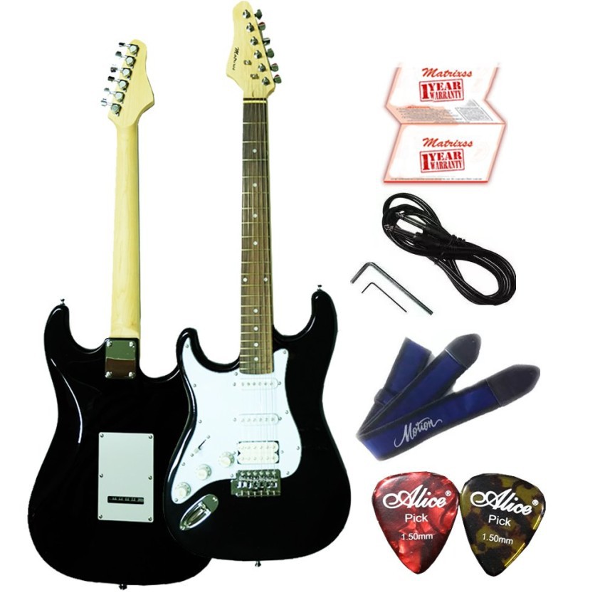 Matrixss กีตาร์ไฟฟ้ามือซ้าย Left Hand Electric Guitar stratocasterรุ่นLH10BK+สายสะพายกีตาร์+สายแจ็คก