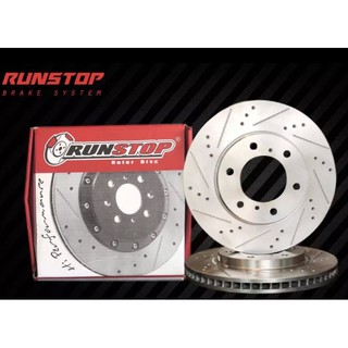 จานเบรคคู่หน้า Mitsubishi Triton plus ปี07on จานเบรคแต่งเจาะรู เซาะร่อง คู่หน้า RUNSTOP SLOT 6 รู(จานเบรค 2 ใบ)