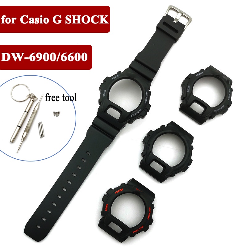 สายนาฬิกาข้อมือเรซิ่น พร้อมกรอบ สีดํา สําหรับ Casio G SHOCK DW-6900 DW-6600