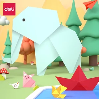 Deli กระดาษพับโอริกามิ กระดาษสีสี่เหลี่ยม พับกระดาษ 10สี 100แผ่น งานฝีมือ โอริกามิ DIY Origami Paper