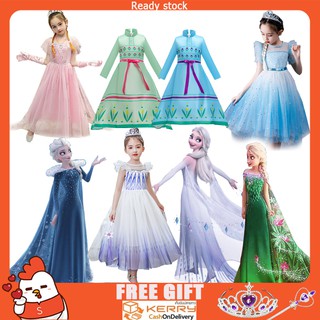 สต็อกพร้อม - Cosplay Disney Princess Frozen Elsa Dresses สำหรับเด็กผู้หญิง น่ารักมาก