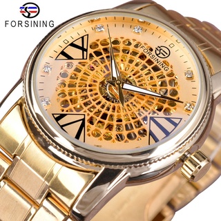 Forsining 2018 Creative Design Golden Steel Skeleton Hollow Royal Luxury Watch Top Brand Luxury Mechanical Automatic Wri