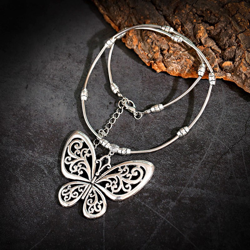 Vintage Silver Alloy ผีเสื้อสัตว์สร้อยคอ Boho จี้ Collares Womens Vintage สร้อยคอทิเบตเครื่องประดับ