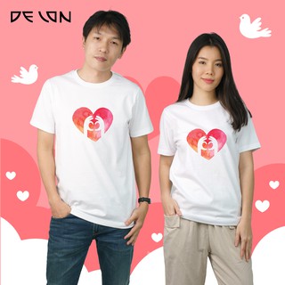 DELON เสื้อยืดAT53119 เสื้อคู่รัก ใส่เป็นทีม เสื้อครอบครัว สวยน่ารัก เนื้อผ้าคอตตอน  ลายหัวใจ LOVE LOVE