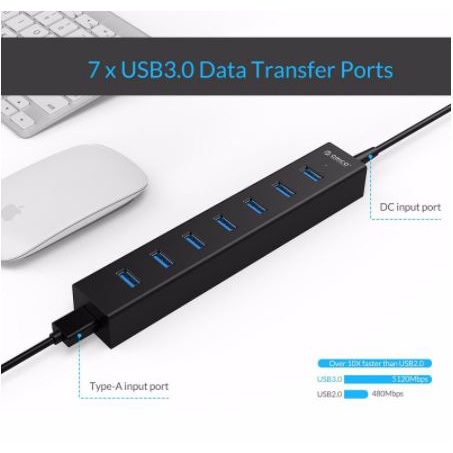 ORICO H7013-U3 7 Ports USB 3.0 HUB w/ 5V 2A Power Black โอริโก้ ฮับยูเอสบี 7พอร์ต สาย Power 5V