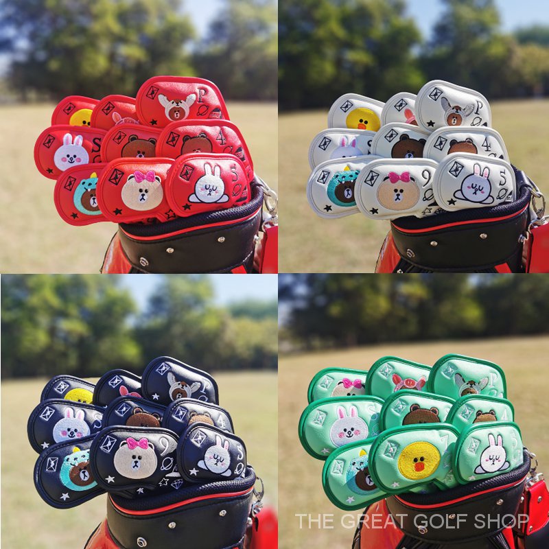 LINE Friendsการ์ตูนกอล์ฟกอล์ฟชุดเสาหมวกเหล็กชุดฝาครอบป้องกันgolfอุปกรณ์เสริมชุดแท่งแม่เหล็ก