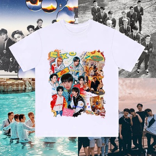 ไอดอลป๊อปเกาหลีรวมกัน EXO เสื้อยืดคู่พิมพ์ฤดูร้อนแขนสั้นลําลองHawaiisummer ?ow