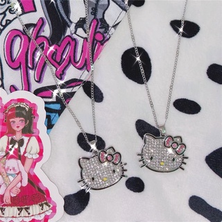 SANRIO ใหม่ สร้อยคอโซ่ จี้รูป Hello Kitty ประดับเพชร เครื่องประดับ สําหรับผู้หญิง ให้เป็นของขวัญ