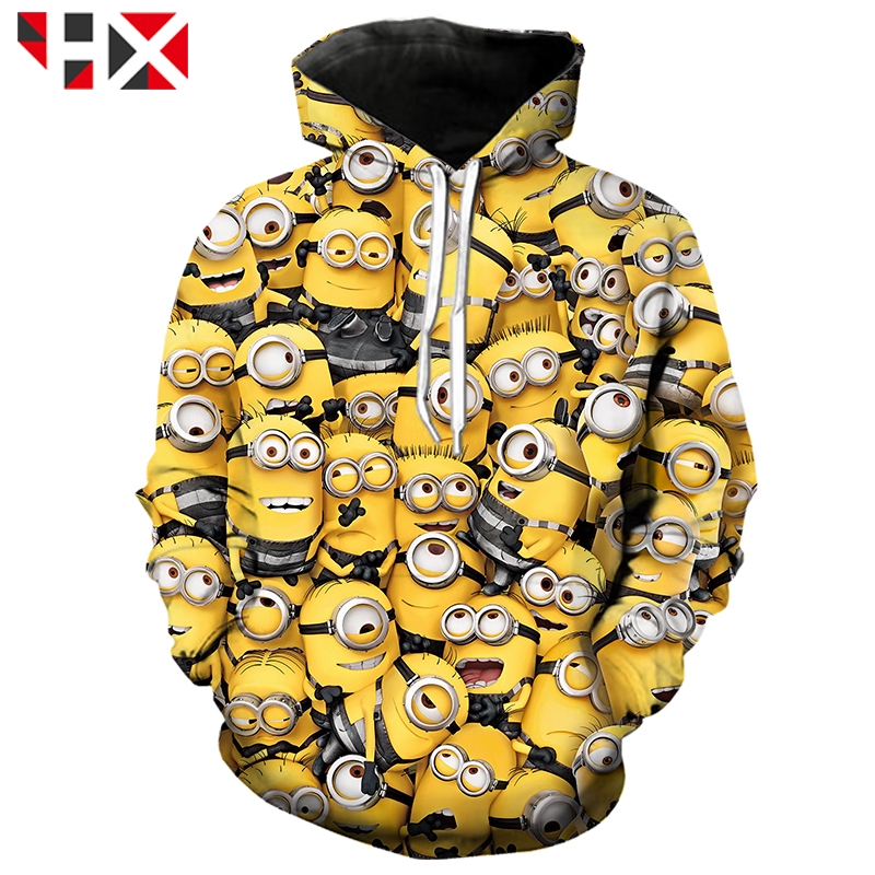 HX ใหม่ล่าสุด Minions Despicable Me 3D พิมพ์เสื้อกันหนาวหมวกผู้ชายผู้หญิงเสื้อแขนยาว