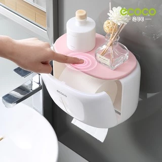 ECOCO กล่องใส่กระดาษทิชชู่ ที่ใส่ทิชชู่ ที่แขวนทิชชู่ 4 in 1 พร้อมที่วางของ พร้อมช่องวางมือถือ พร้อมลิ้นชัก ไม่ต้องเจาะ