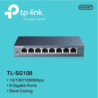 SWITCH HUB (สวิตซ์ฮับ) TP-LINK 8 PORTS GIGABIT PORT (TL-SG108) IN METAL CASING ประกัน synnex Lifetime