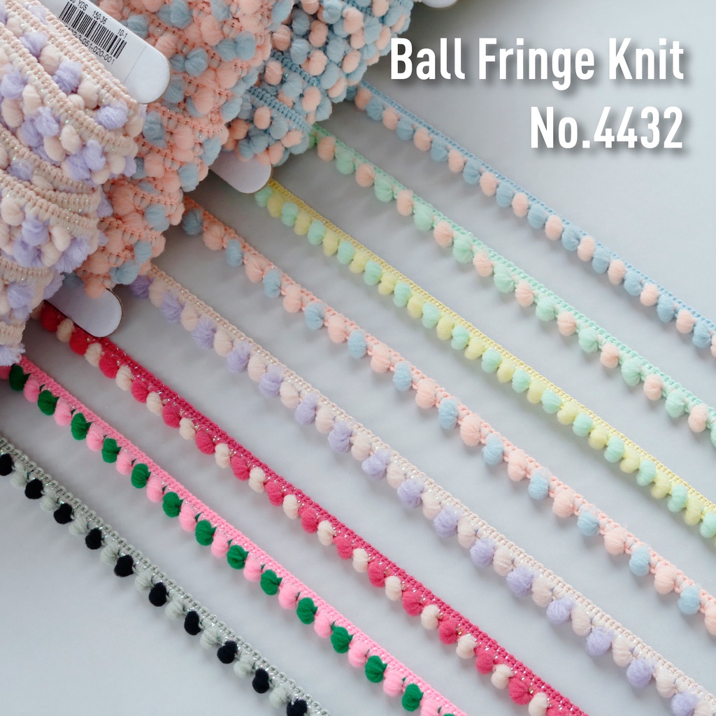 MOMOTARA No. 4432 เทปทอชายครุยตุ้ม ปอมปอม ลูกตุ้ม Ball Fringe Knit ขนาด 1.2 CM ยาว 36 หลา