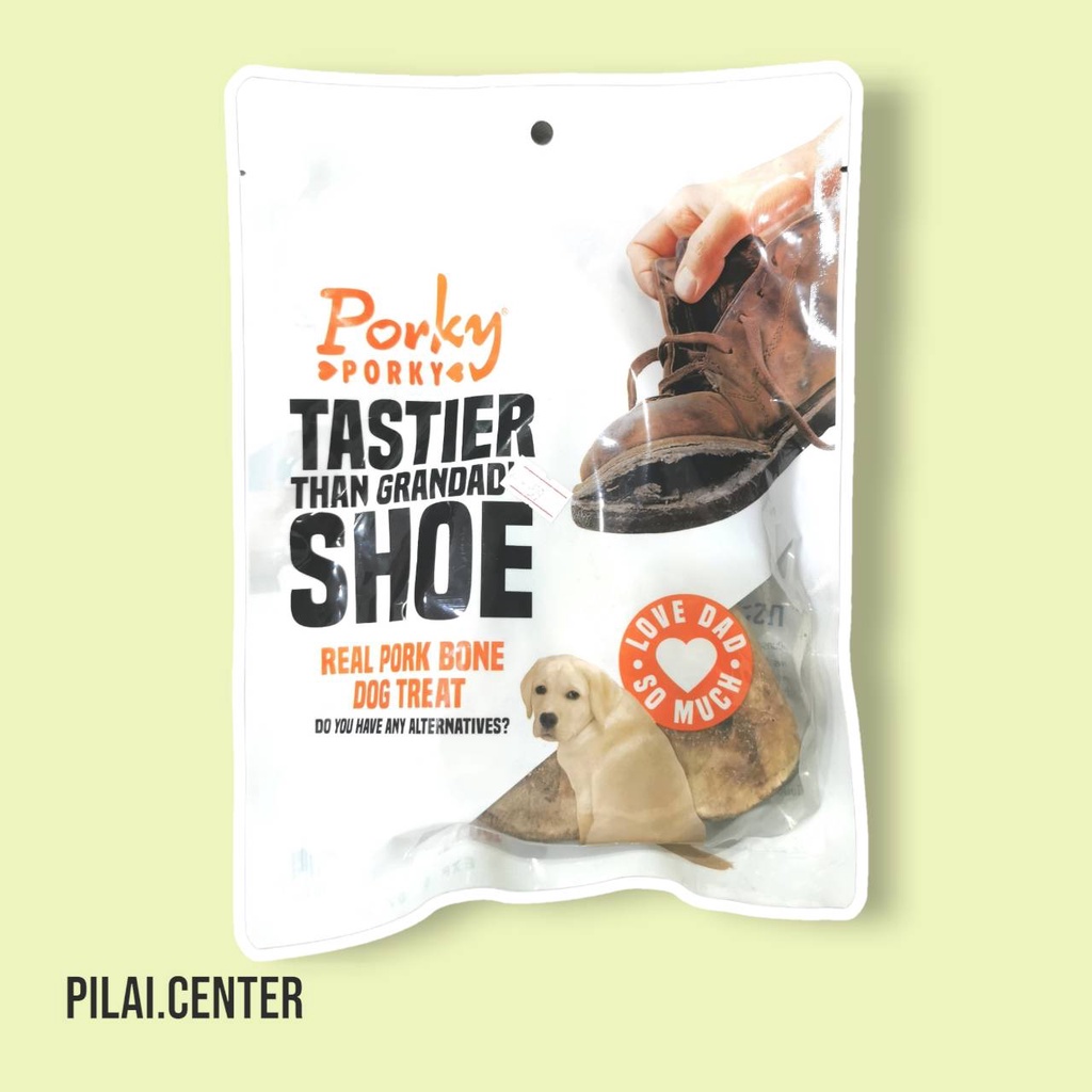 Porky porky 100กรัม Tastier than grandad's  SHOE PORK BONE กระดูกหมูอบ(ขายดีมาก)​ ขนมสุนัข
