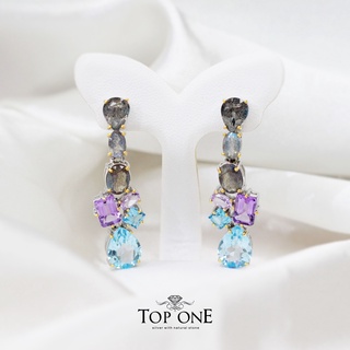 Top1Jewelry ต่างหูเงินแท้925 พลอย Labradorite, Amethyst, Blue Topaz แท้