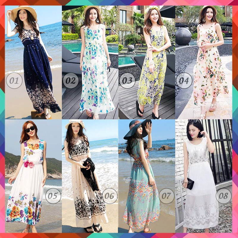 Sale!! เดรสยาวผ้าชีฟอง เกาหลี มีซับใน ใส่สบาย ใส่หลายโอกาส กระโปรงยาว กระโปรงทะเล.