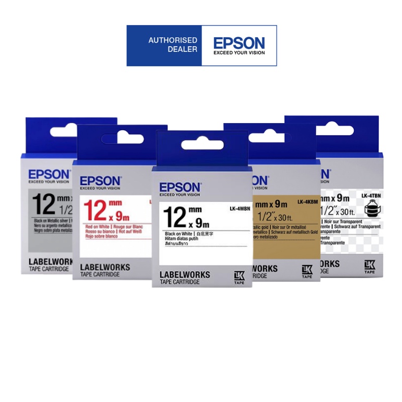 Epson LK-4WBN / LK-4WRN / LK-4WLN / LK-4SBM / LK-4TBN / LK-4YBP / LK-5YBP Label Tape / works Tape - 