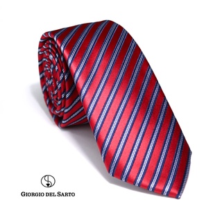 Giorgio Del Sarto Necktie Size Slim  Red-Blue Stripe with Fabric Texture เนคไทสีแดงลายรื้วมีเท็กเจอร์