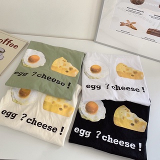 เสื้อยืดโอเวอร์ไซส์ สกรีนลายรูปภาพ egg ? cheese!