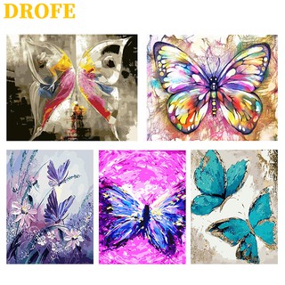 DROFE 【ขนาด : 50X40 ซม】~ ภาพวาดผีเสื้อ ~ พร้อมส่งภาพระบายสีตามตัวเลขของขวัญDIY/ paint by number / บ้านตกแต่ง / ตามหมายเลข / ภาพวาด DIY/ จิตรกรรมดิจิทัล / การวาดภาพดิจิทัล