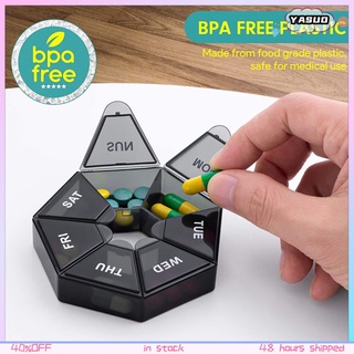  Round 7 pp plastic pill box jewelry box flip-top mini portable medicine box for one week 【YASUO】